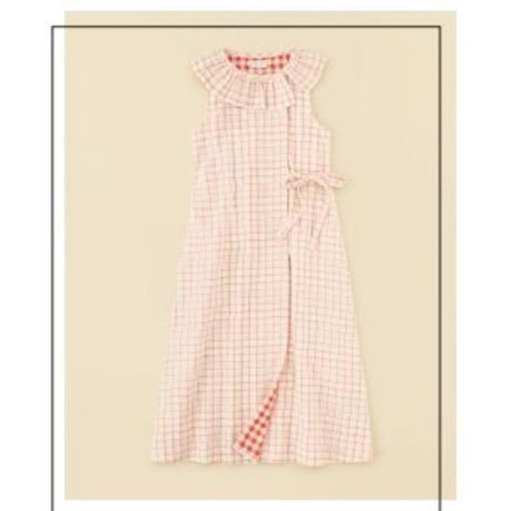 The Sunday Collective Windowpane Ruffle Wrap Dress Girls 10Y
